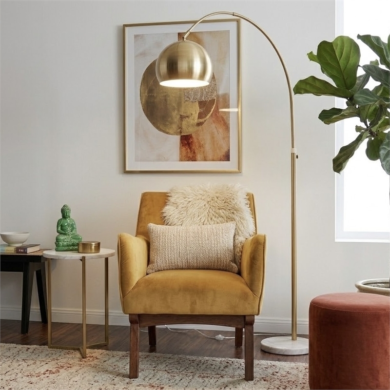 Luminous Elegance Long Arm White Marble&Metal Floor Lamp