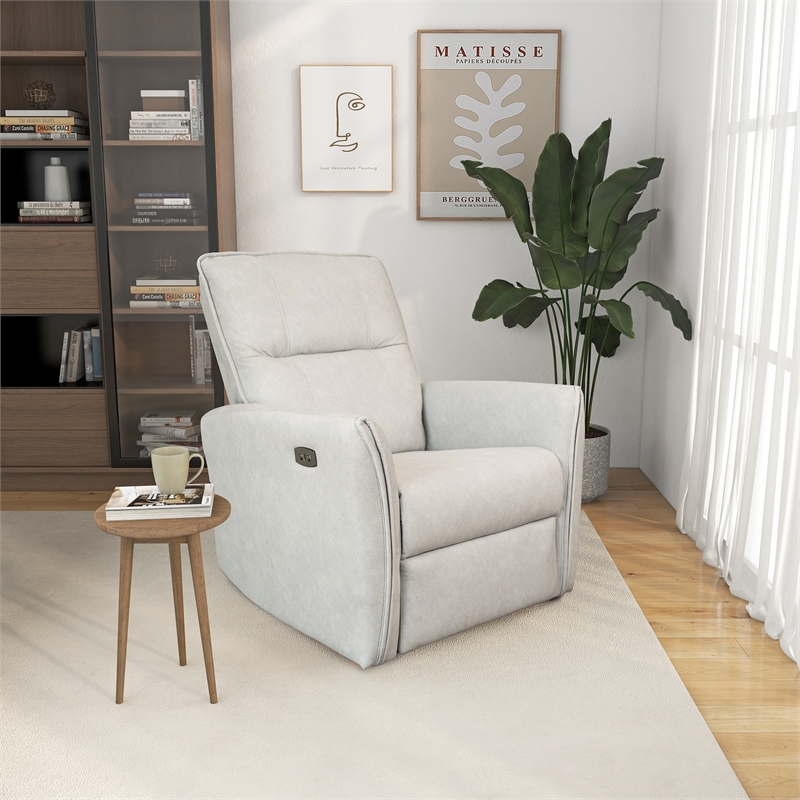 LuxeRelax Mid-Century Modern Cream Suede Electric Power Recliner
