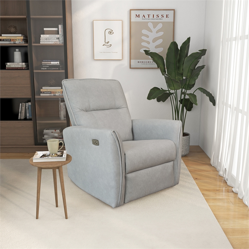 LuxeRelax Mid-Century Modern Gray Suede Electric Power Recliner