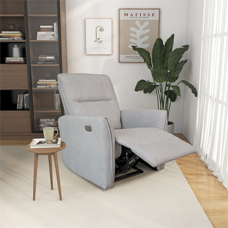 LuxeRelax Mid-Century Modern Gray Suede Electric Power Recliner