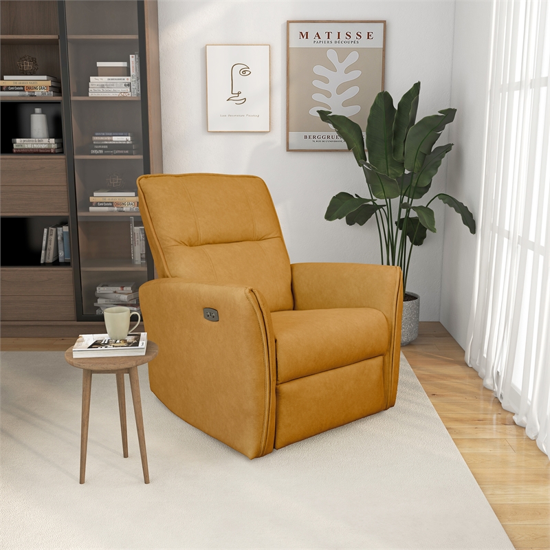 LuxeRelax Mid-Century Modern Dark Yellow Suede Electric Power Recliner