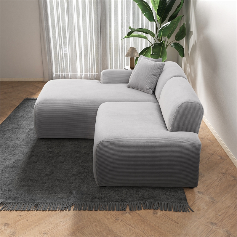 Chapman Corduroy Fabric Living Room L-Shaped Left Sectional Sofa in Light Gray