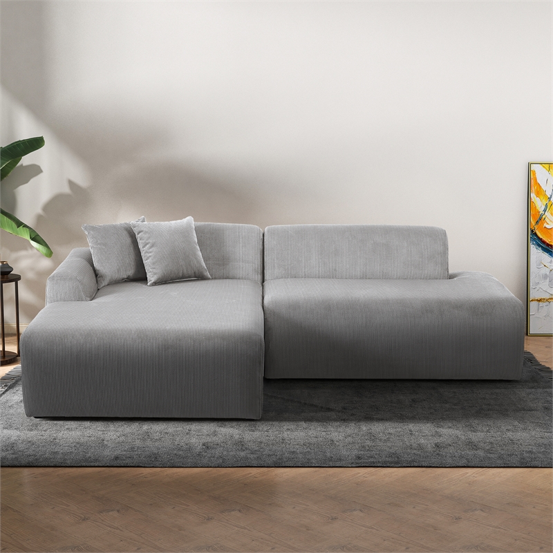 Chapman Corduroy Fabric Living Room L-Shaped Left Sectional Sofa in Light Gray