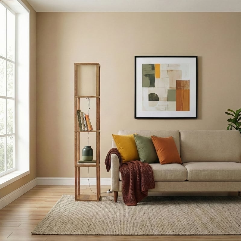 Grand Luminaire Elegance Shelf Gray Wood Floor Lamp