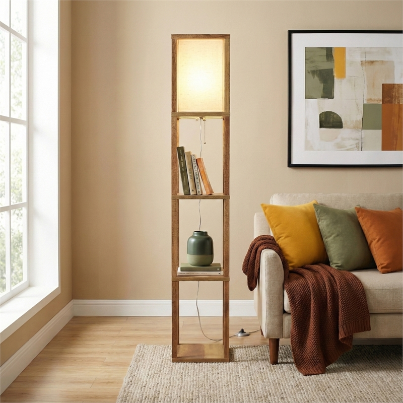 Grand Luminaire Elegance Shelf Gray Wood Floor Lamp