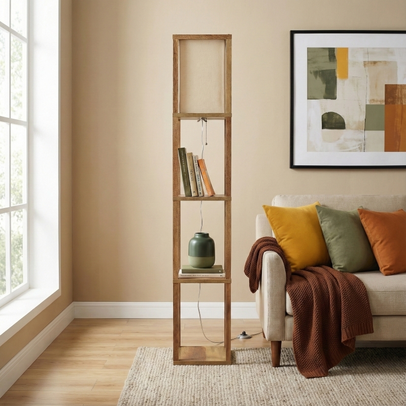 Grand Luminaire Elegance Shelf Gray Wood Floor Lamp