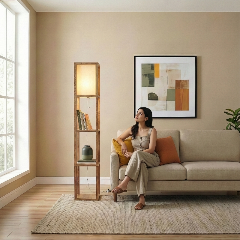 Grand Luminaire Elegance Shelf Gray Wood Floor Lamp
