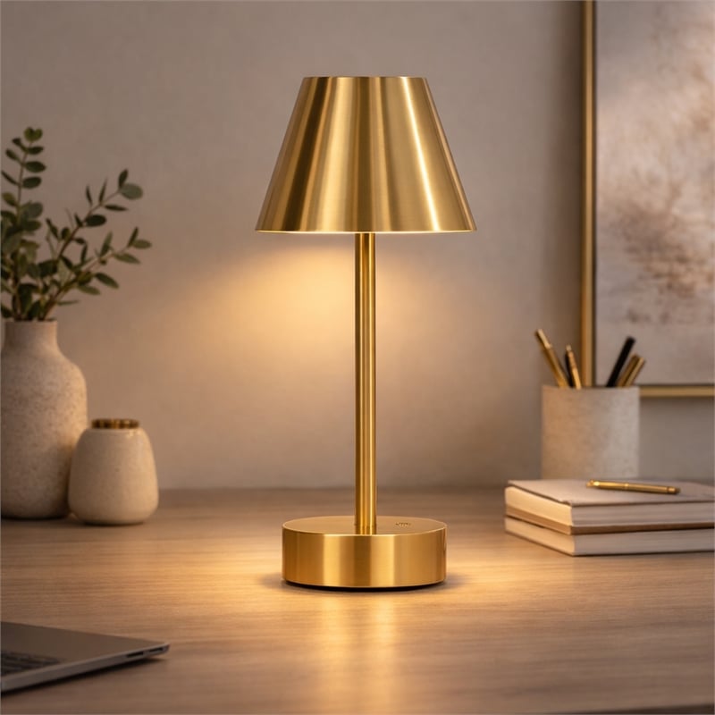 Lumina Nova Rechargeable Plated Brass LED Metal Table Lamp