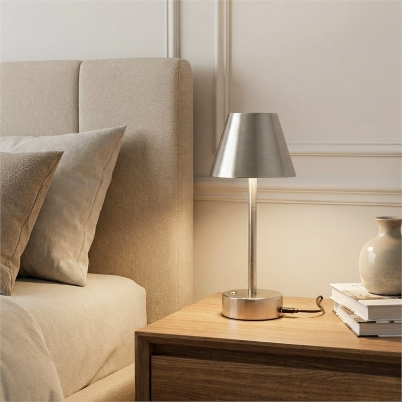 Lumina Nova Rechargeable Brushed Steel Metal LED Table Lamp