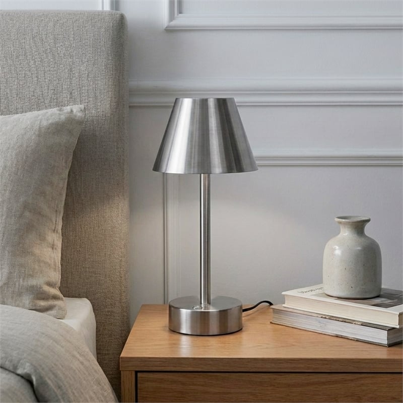 Lumina Nova Rechargeable Brushed Steel Metal LED Table Lamp