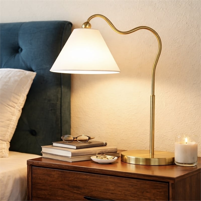 Stellar Shine Brass Ring Base Curved Brass & Metal Table Lamp