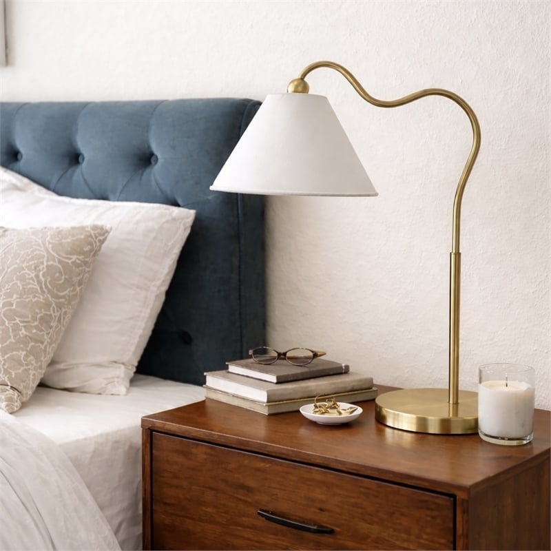Stellar Shine Brass Ring Base Curved Brass & Metal Table Lamp