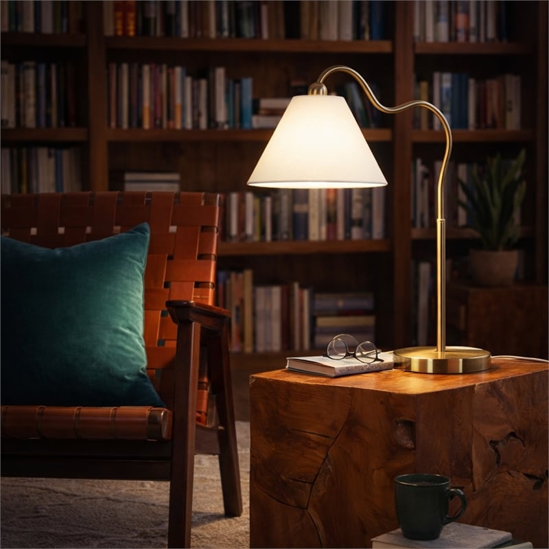 Stellar Shine Brass Ring Base Curved Brass & Metal Table Lamp