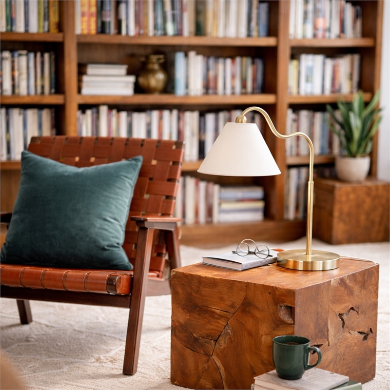 Stellar Shine Brass Ring Base Curved Brass & Metal Table Lamp