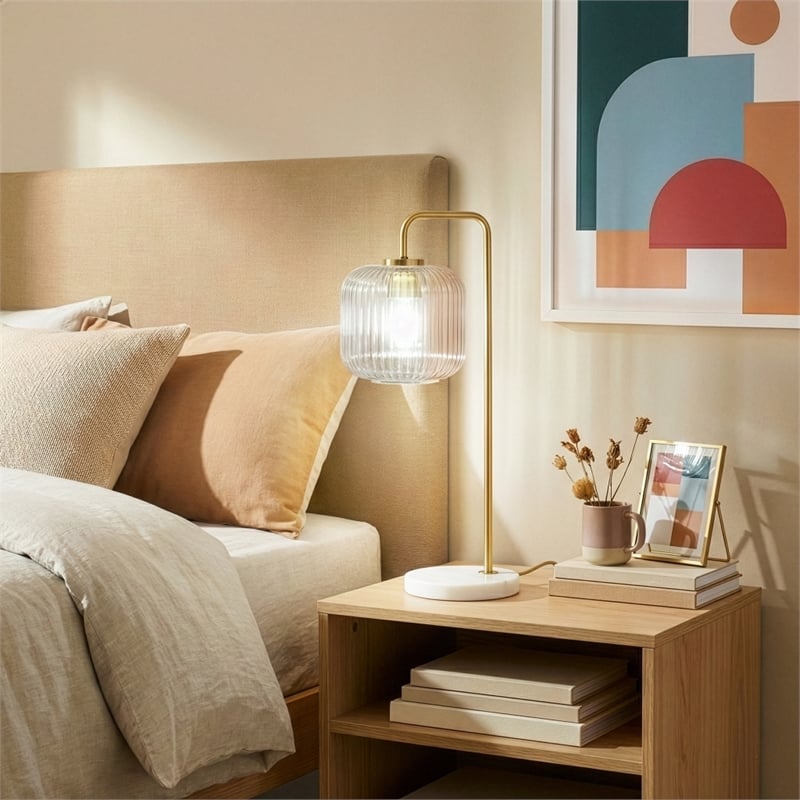 Brilliant Glow Clear Glass White Marble Table Lamp