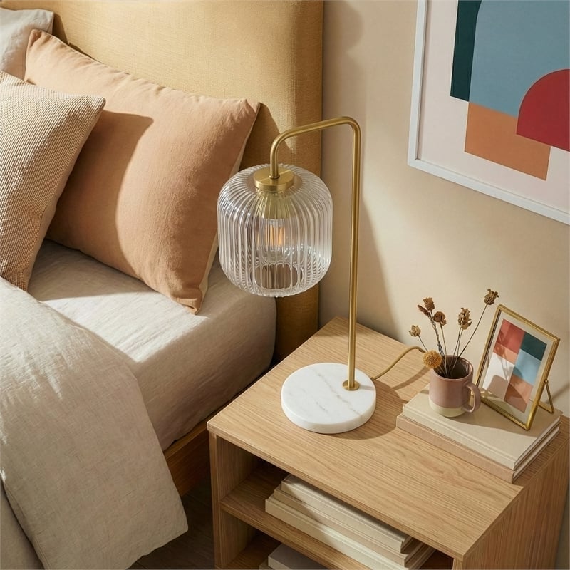 Brilliant Glow Clear Glass White Marble Table Lamp