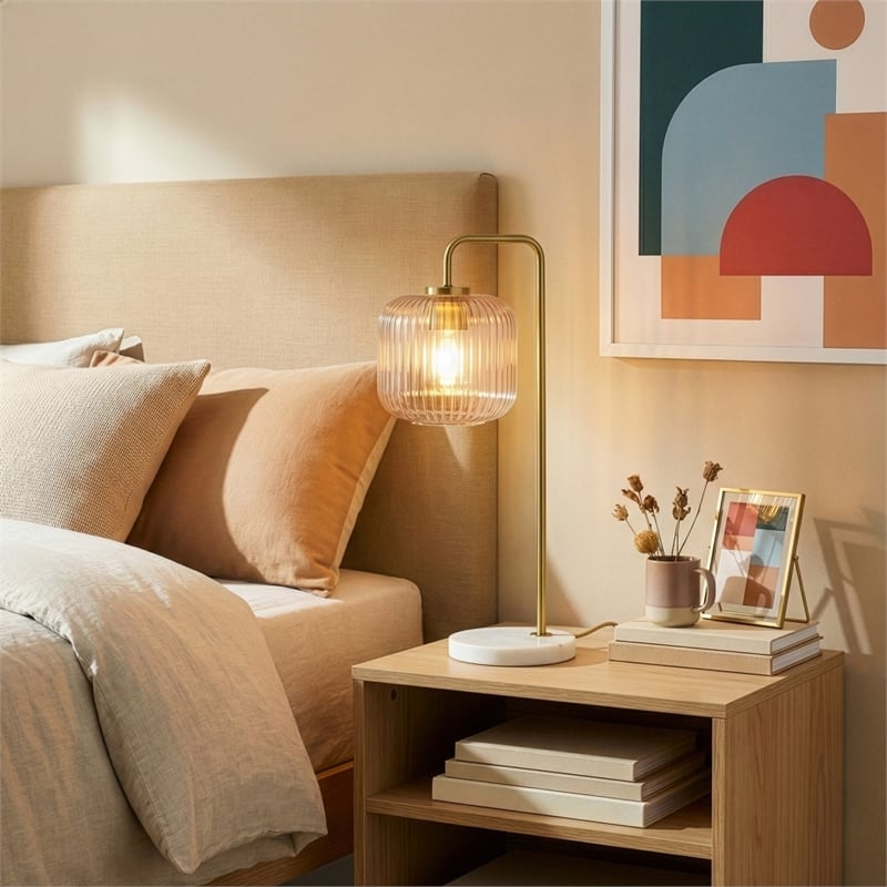 Brilliant Glow Clear Glass White Marble Table Lamp