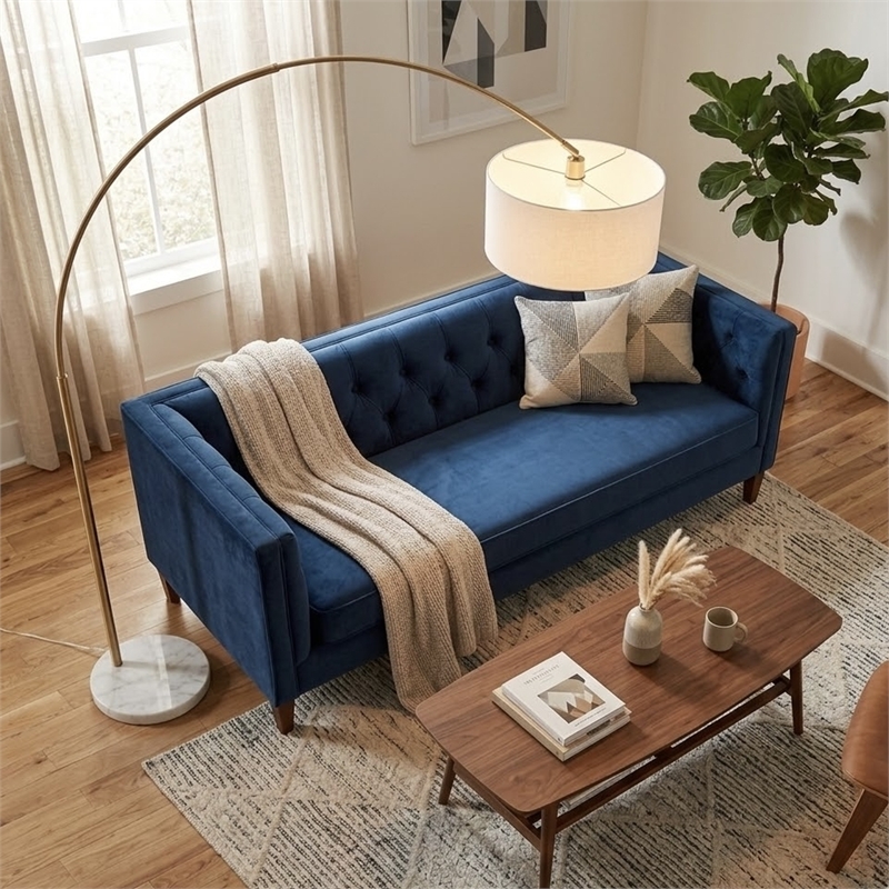 Illuminated Symphony Arch Gold Brass & White Marble Floor Lamp