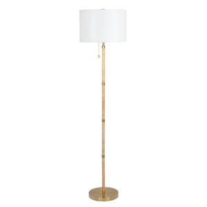 Radiant Horizon Wood Rattan Tube Gold Metal Brass Floor Lamp