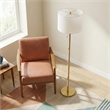Radiant Horizon Wood Rattan Tube Gold Metal Brass Floor Lamp