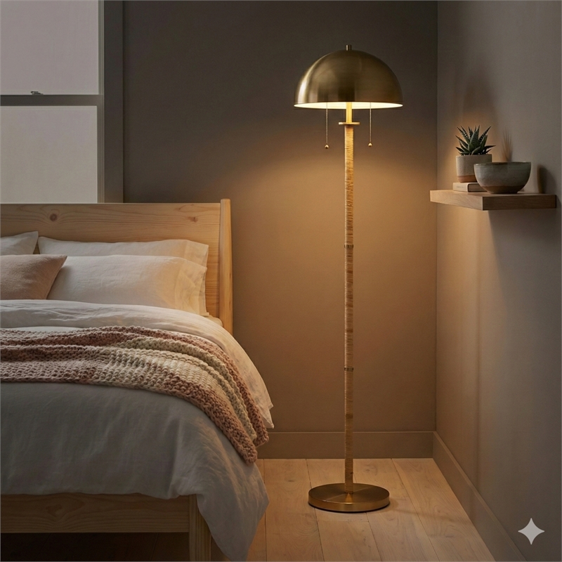 Twin Shine Two-Light Brass Metal Floor Lamp