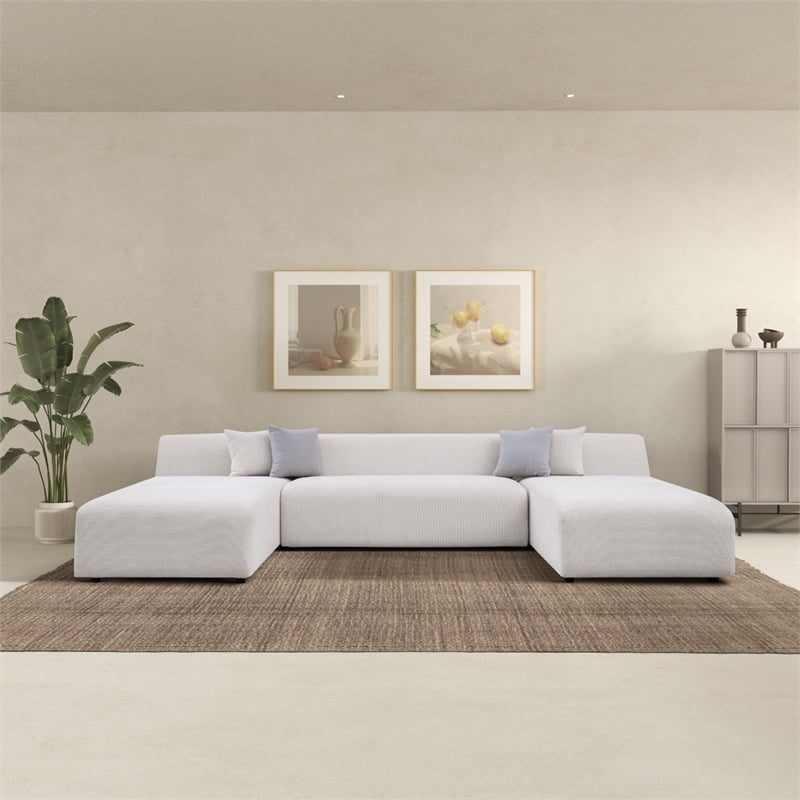 Aurelia Mid-Century Modern U-Shape Cream Chenille Corner Sectional Sofa