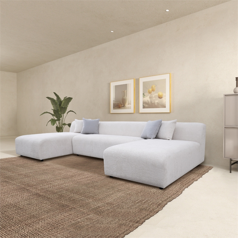 Aurelia Mid-Century Modern U-Shape Cream Chenille Corner Sectional Sofa