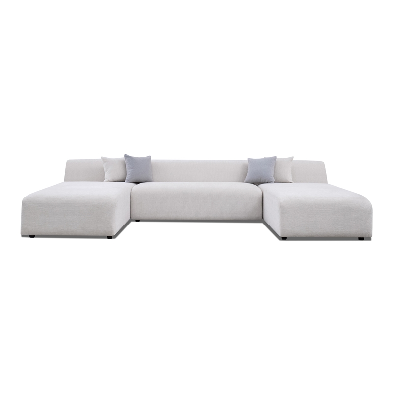 Aurelia Mid-Century Modern U-Shape Cream Chenille Corner Sectional Sofa