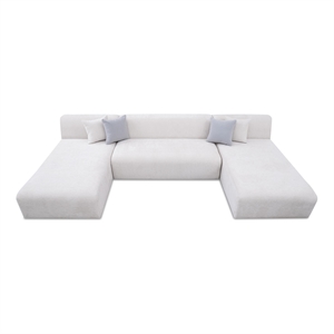 Aurelia Mid-Century Modern U-Shape Cream Chenille Corner Sectional Sofa