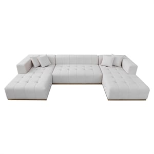 Sienna Mid-Century Modern U-Shaped Velvet Corner Sectional Sofa in Cream