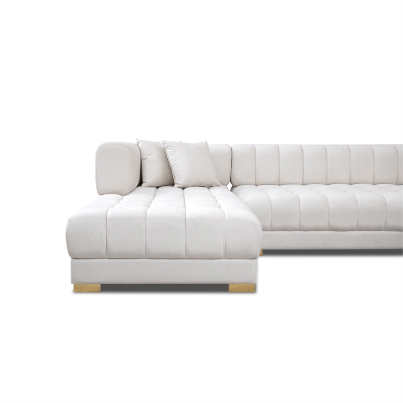 Luna Mid-Century Modern U-Shape Ivory Velvet Corner Sectional Sofa