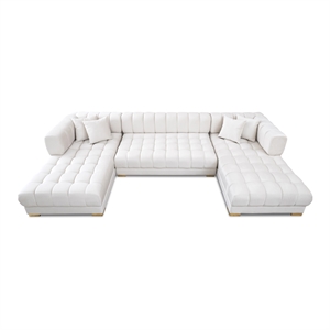 Luna Mid-Century Modern U-Shape Ivory Velvet Corner Sectional Sofa
