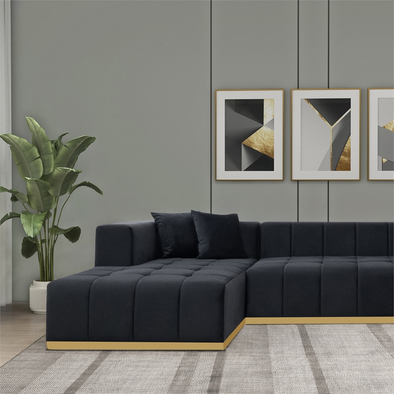 Sienna Mid-Century Modern U-Shaped Velvet Corner Sectional Sofa in Black