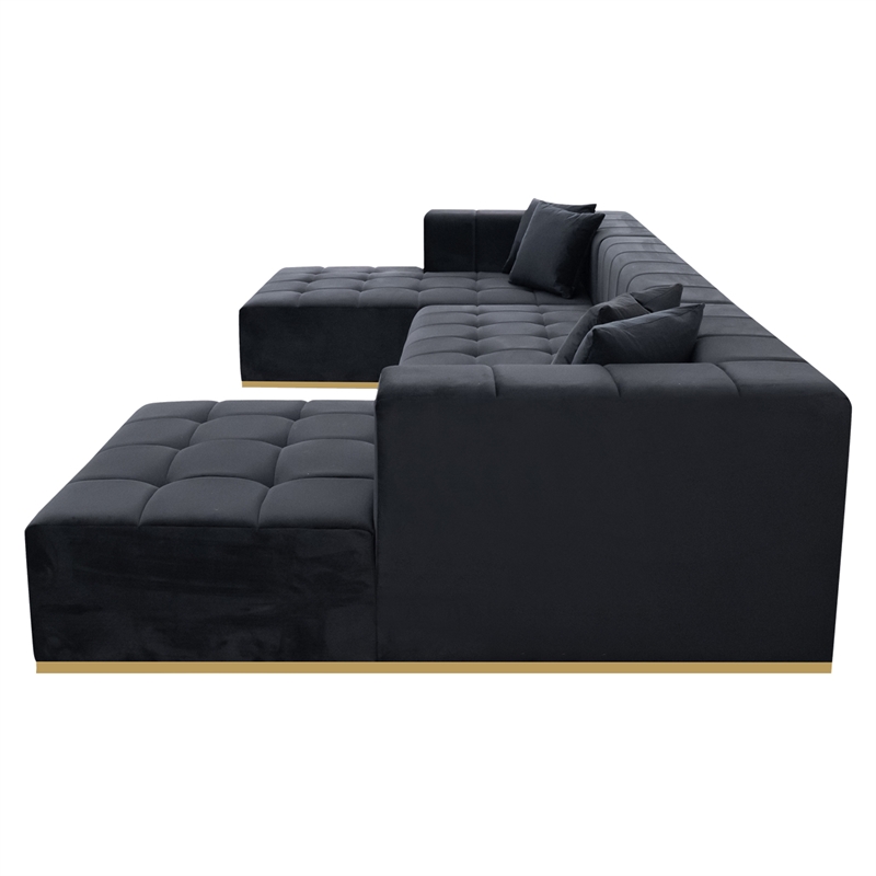 Sienna Mid-Century Modern U-Shaped Velvet Corner Sectional Sofa in Black