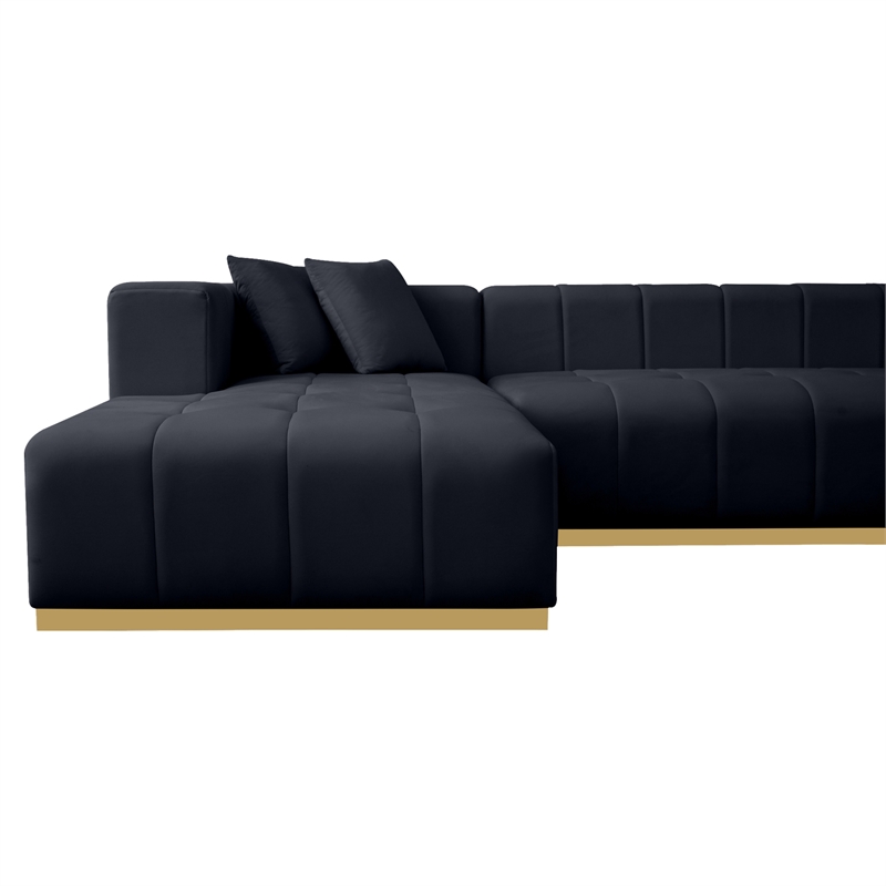 Sienna Mid-Century Modern U-Shaped Velvet Corner Sectional Sofa in Black