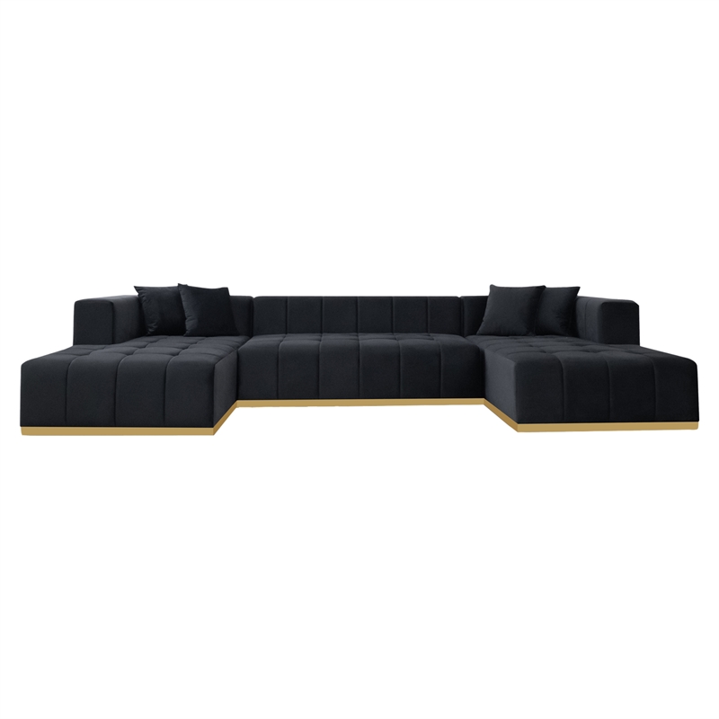 Sienna Mid-Century Modern U-Shaped Velvet Corner Sectional Sofa in Black