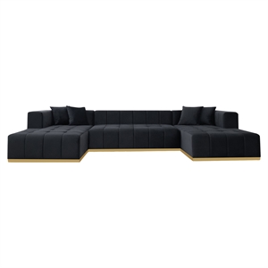 Sienna Mid-Century Modern U-Shaped Velvet Corner Sectional Sofa in Black