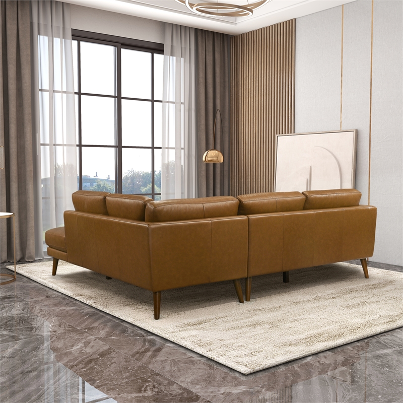 Paisley Genuine Leather L-Shaped Pillow Back Right-Facing Sectional in Tan