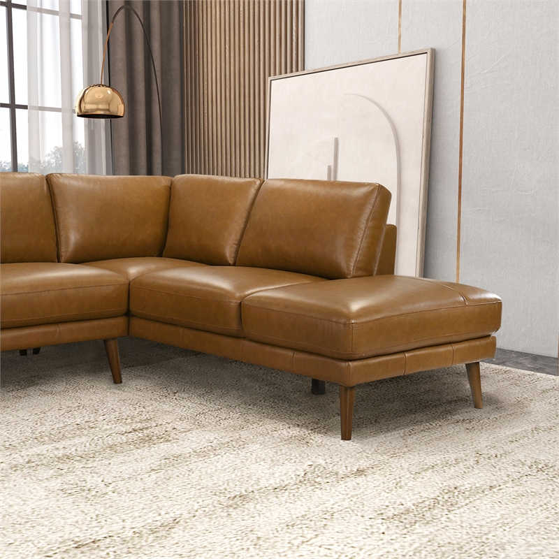 Paisley Genuine Leather L-Shaped Pillow Back Right-Facing Sectional in Tan