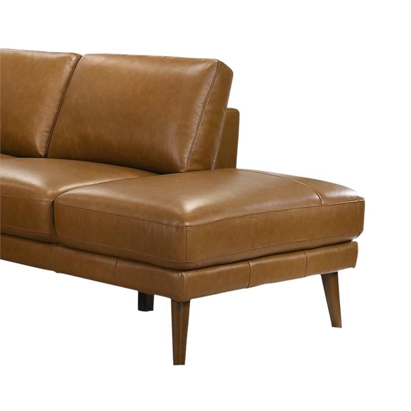 Paisley Genuine Leather L-Shaped Pillow Back Right-Facing Sectional in Tan