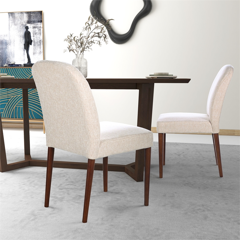 Minka Japandi Style Solid Wood Beige Fabric Upholstered Comfort Dining Chair