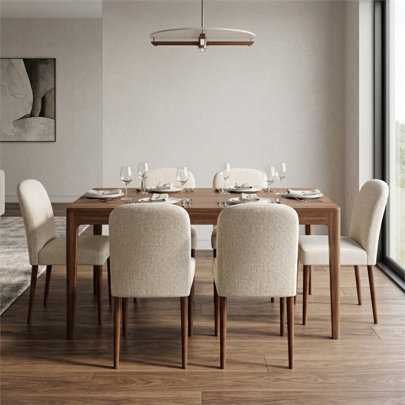 Minka Japandi Style Solid Wood Beige Fabric Upholstered Comfort Dining Chair