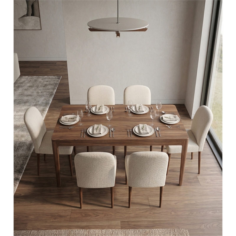 Minka Japandi Style Solid Wood Beige Fabric Upholstered Comfort Dining Chair