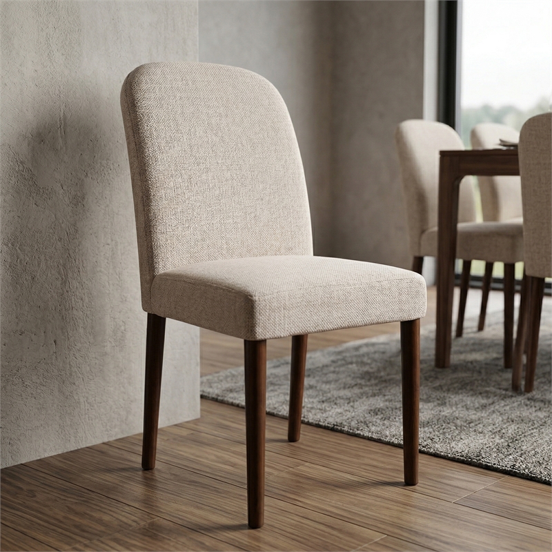 Minka Japandi Style Solid Wood Beige Fabric Upholstered Comfort Dining Chair