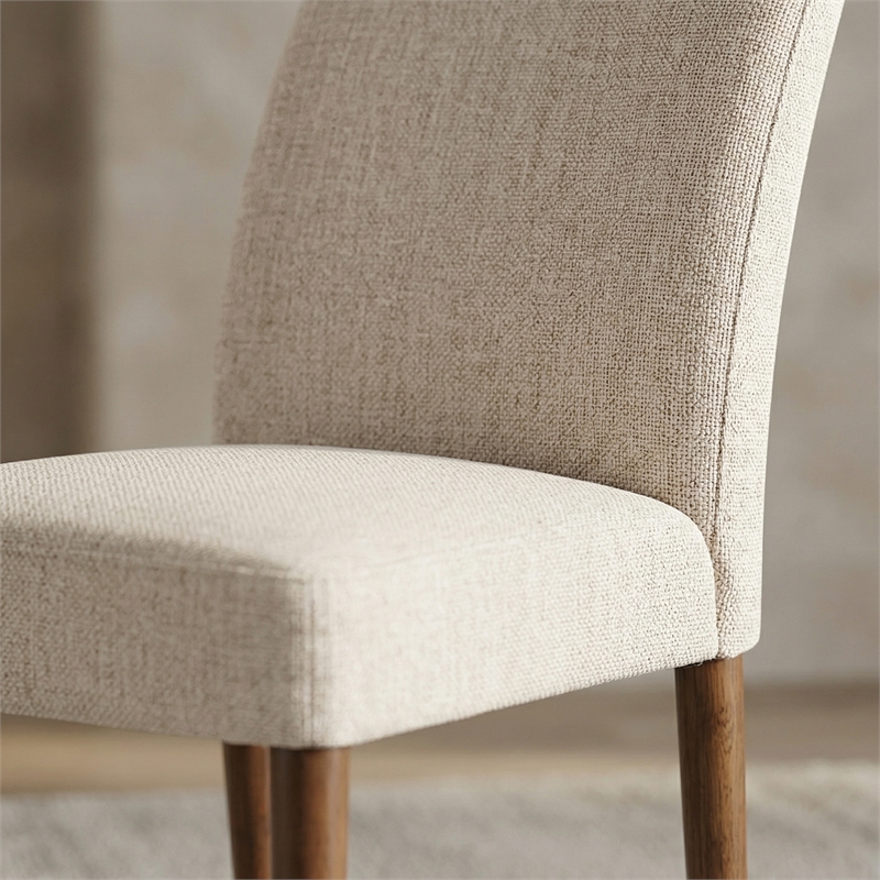 Minka Japandi Style Solid Wood Beige Fabric Upholstered Comfort Dining Chair