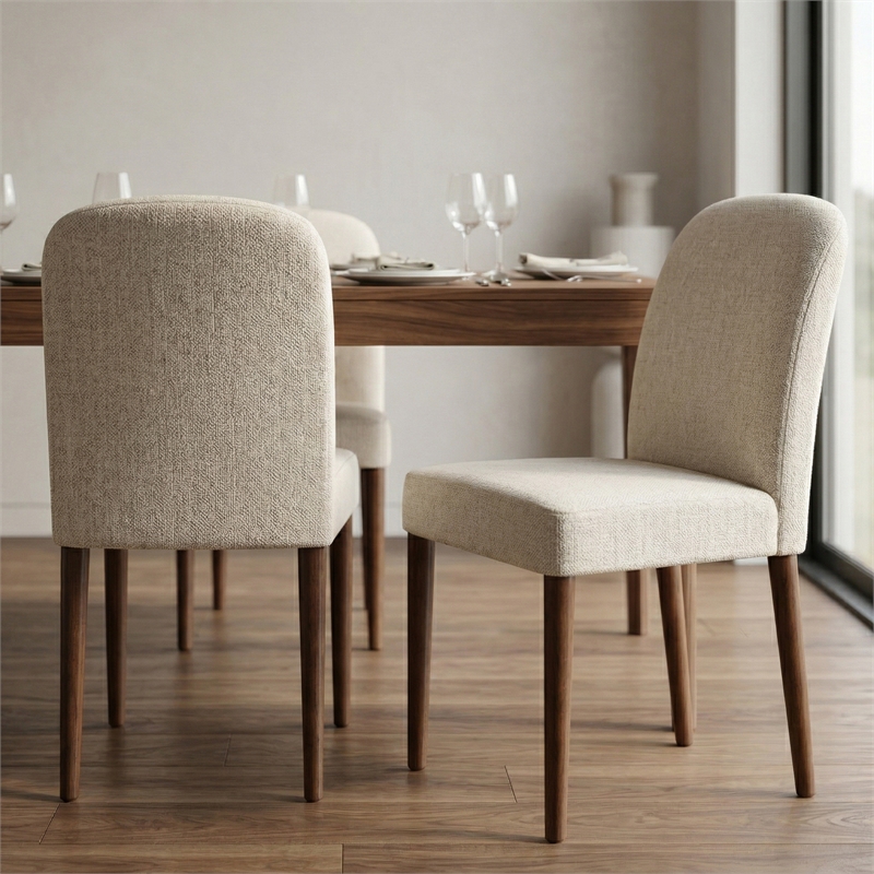 Minka Japandi Style Solid Wood Beige Fabric Upholstered Comfort Dining Chair