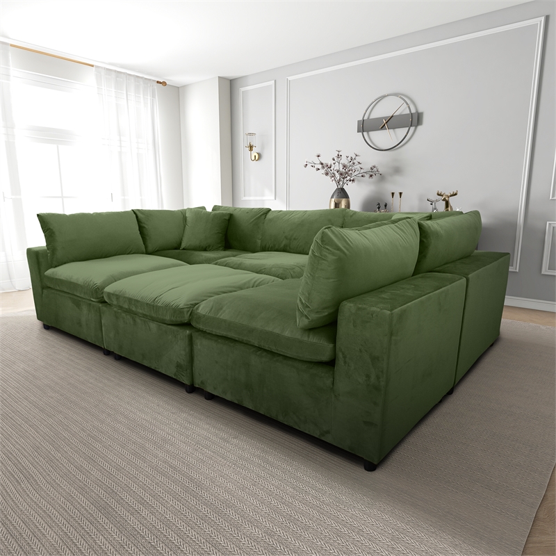 Fremont Mid Century Modern Modular Olive Green Velvet Comfy Sectional Couch