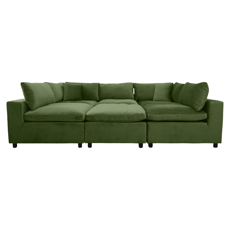 Fremont Mid Century Modern Modular Olive Green Velvet Comfy Sectional Couch