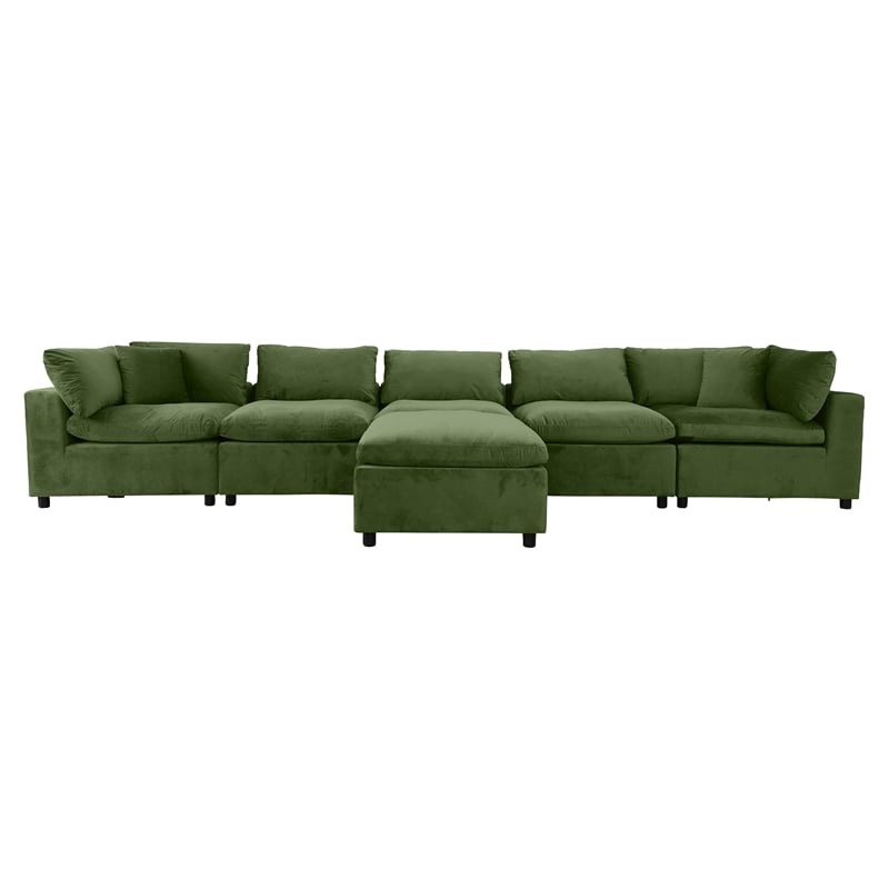 Fremont Mid Century Modern Modular Olive Green Velvet Comfy Sectional Couch