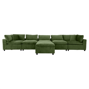Fremont Mid Century Modern Modular Olive Green Velvet Comfy Sectional Couch